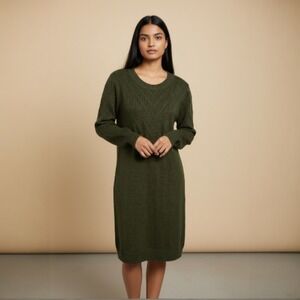 Mystree Rib Chevron Sweater Dress Tunic Dark‎ Olive Green Medium